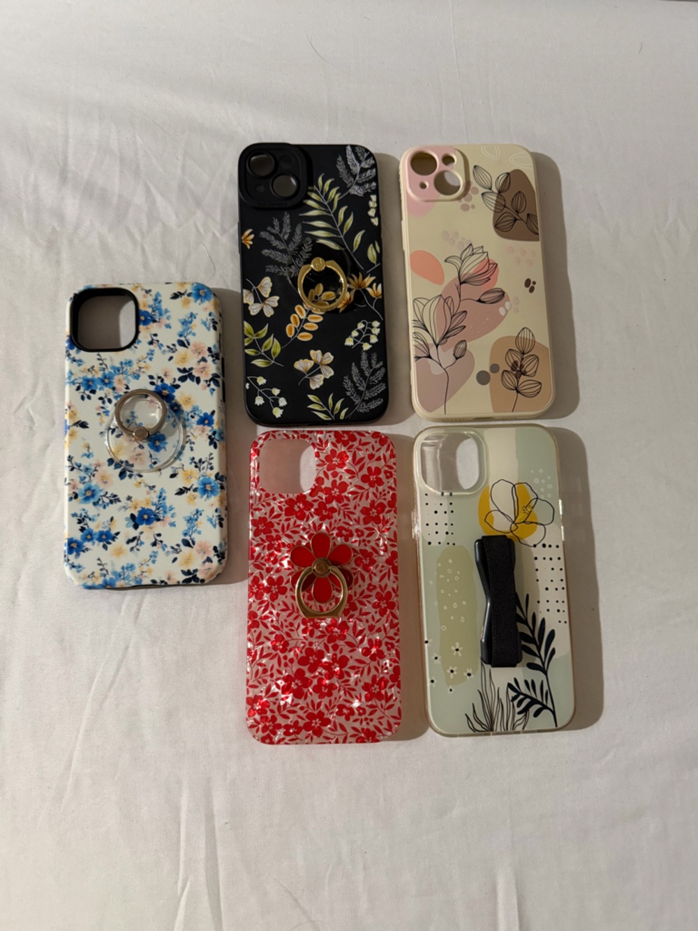 Bundle of 5 iPhone 14+/15+ Floral Ring Grip Decorative Phone Cases